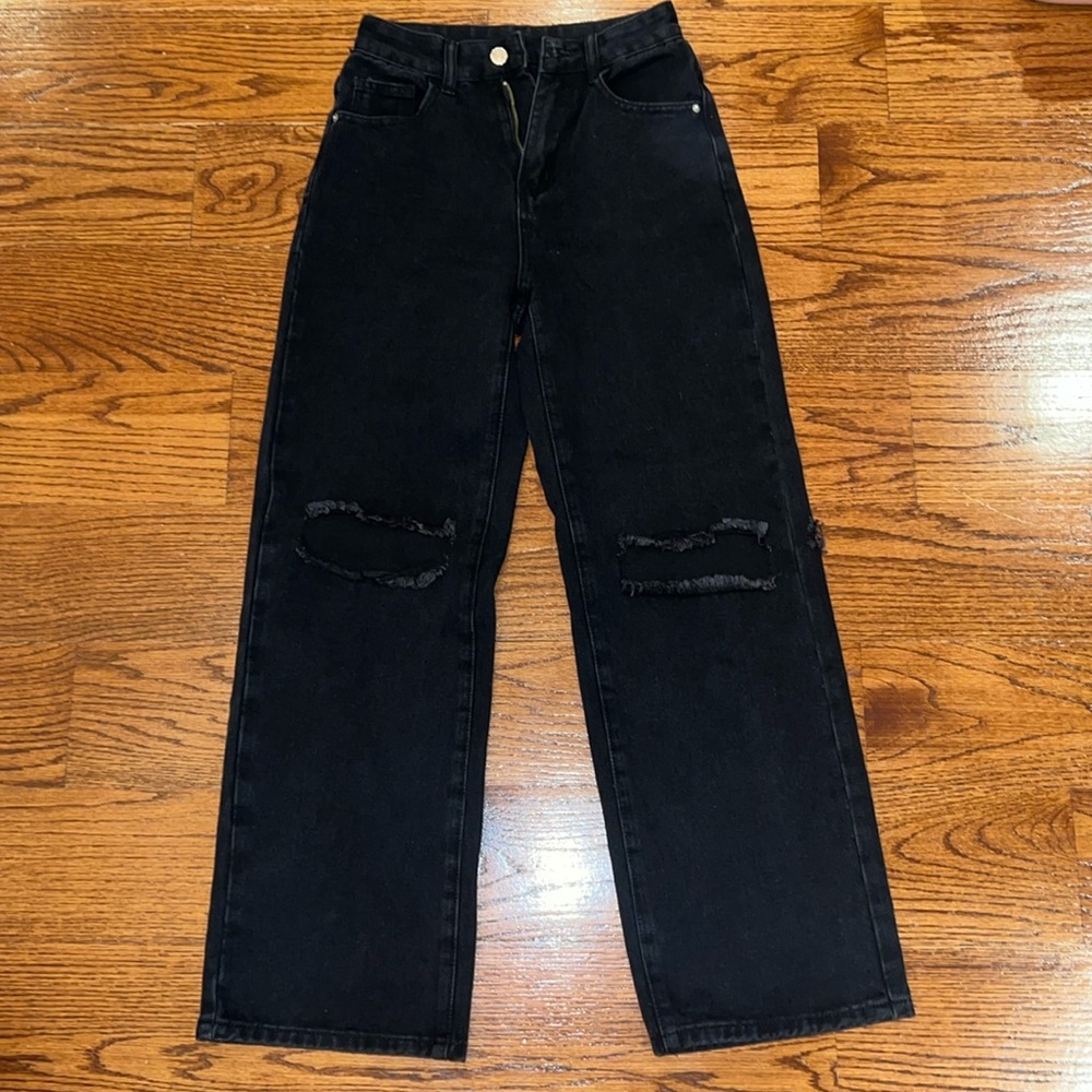Shein Black Boyfriend Jeans with Rips on Knees